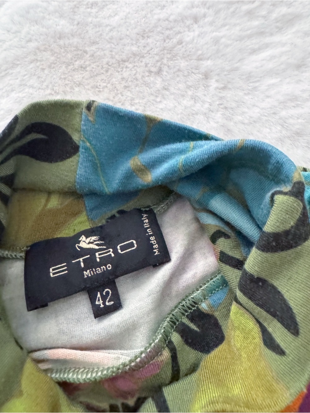 Etro Milano Floral Ruched Turtleneck Long Sleeve Stretch Top Green - Picture 7 of 10